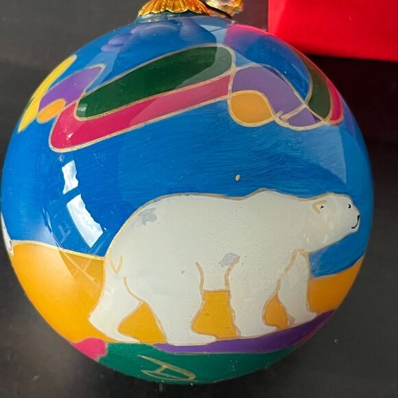 Polar Bear Christmas Ornament By Dawn Oman With Red Gift Box NWT - Picture 3 of 8